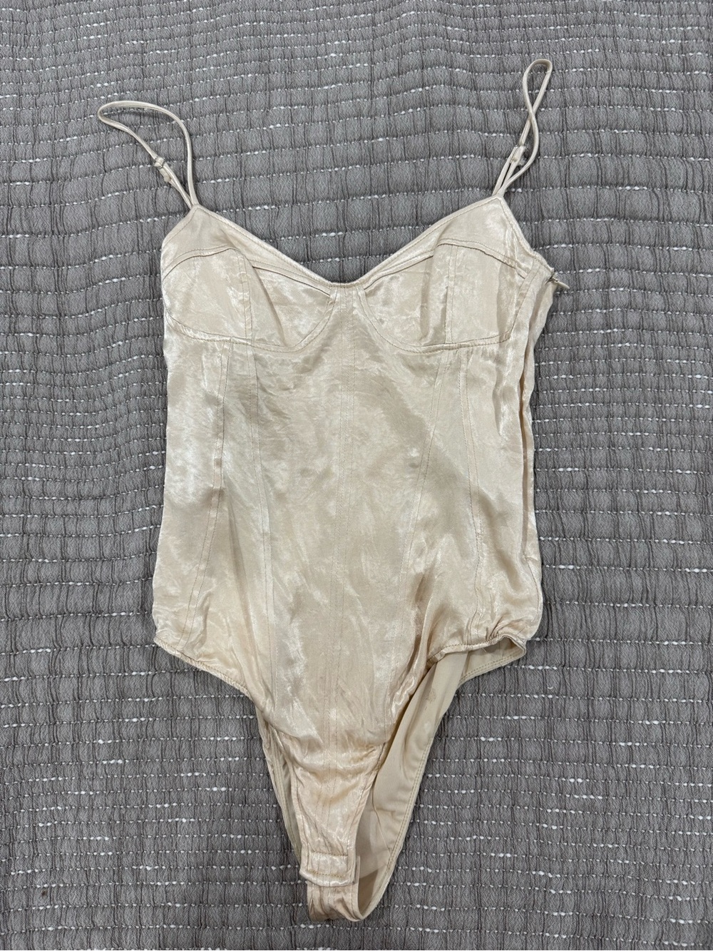 Zara Champagne Slip Bodysuit with Thin Straps